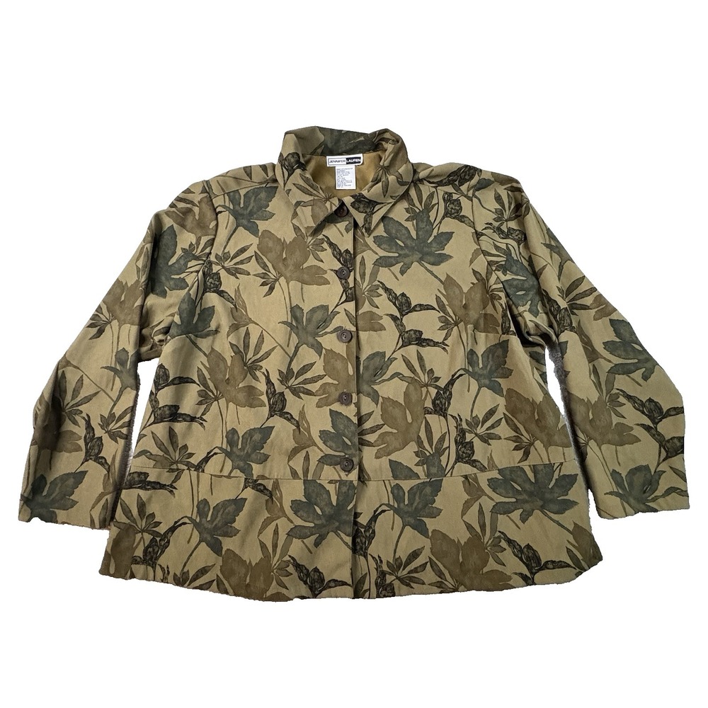 Jennifer Lauren Women's 2X Green Floral Button Up Jacket Plus Size Stretch